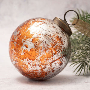 3" Large Tangerine & Silver Foil Crackle Glass Ball