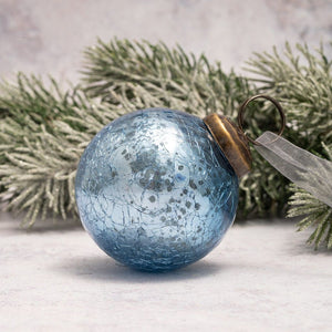 2" Medium Sky Crackle Glass Christmas Bauble