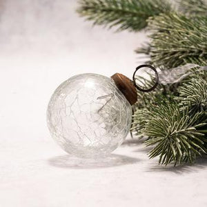 2" Medium Clear Crackle Glass Christmas Bauble