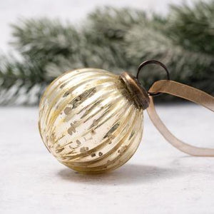 2" Medium Gold Ribbed Glass Christmas Bauble