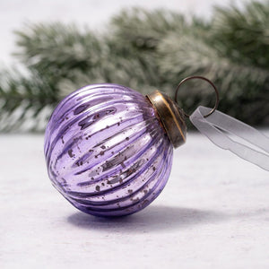 2" Medium Lavender Ribbed Glass Christmas Bauble