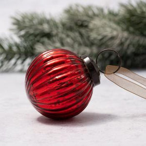 2" Medium Red Ribbed Glass Christmas Bauble