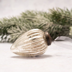 2" Medium Silver Ribbed Glass Pinecone