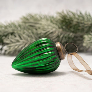 2" Medium Emerald Ribbed Glass Pinecone