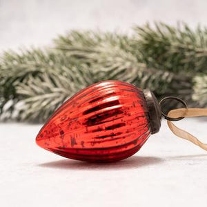 2" Medium Red Ribbed Glass Pinecone