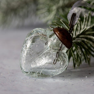 Set of 6 Small 1" Clear Crackle Glass Hearts