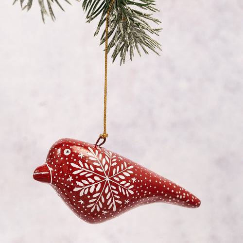 Red Snowflake Hanging Bird
