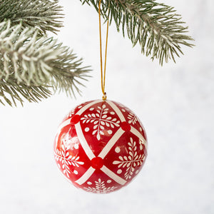 3" Red & White Diamond Christmas Bauble