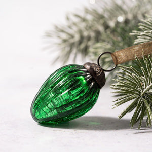 Set of 6 Small 1" Emerald Crackle Glass Pinecones