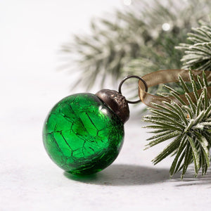 Set of 6 Small 1" Emerald Crackle Glass Balls