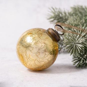 2" Medium Gold Crackle Glass Christmas Bauble