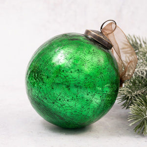 4" Extra Large Emerald Crackle Glass Ball