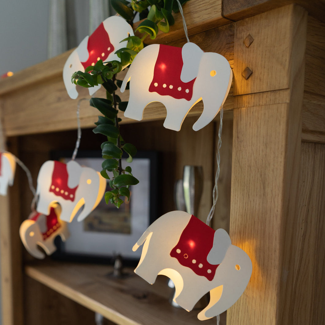 Red & White Elephant Paper String Lights