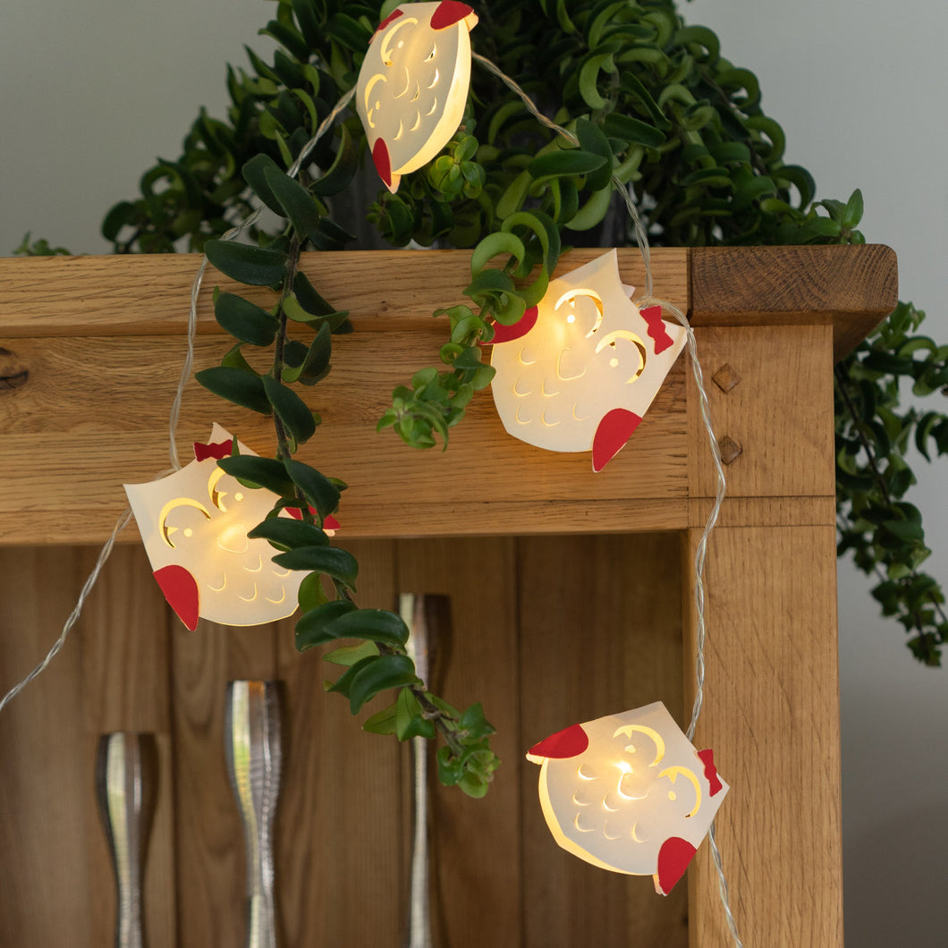 Red & White Owl Paper String Lights