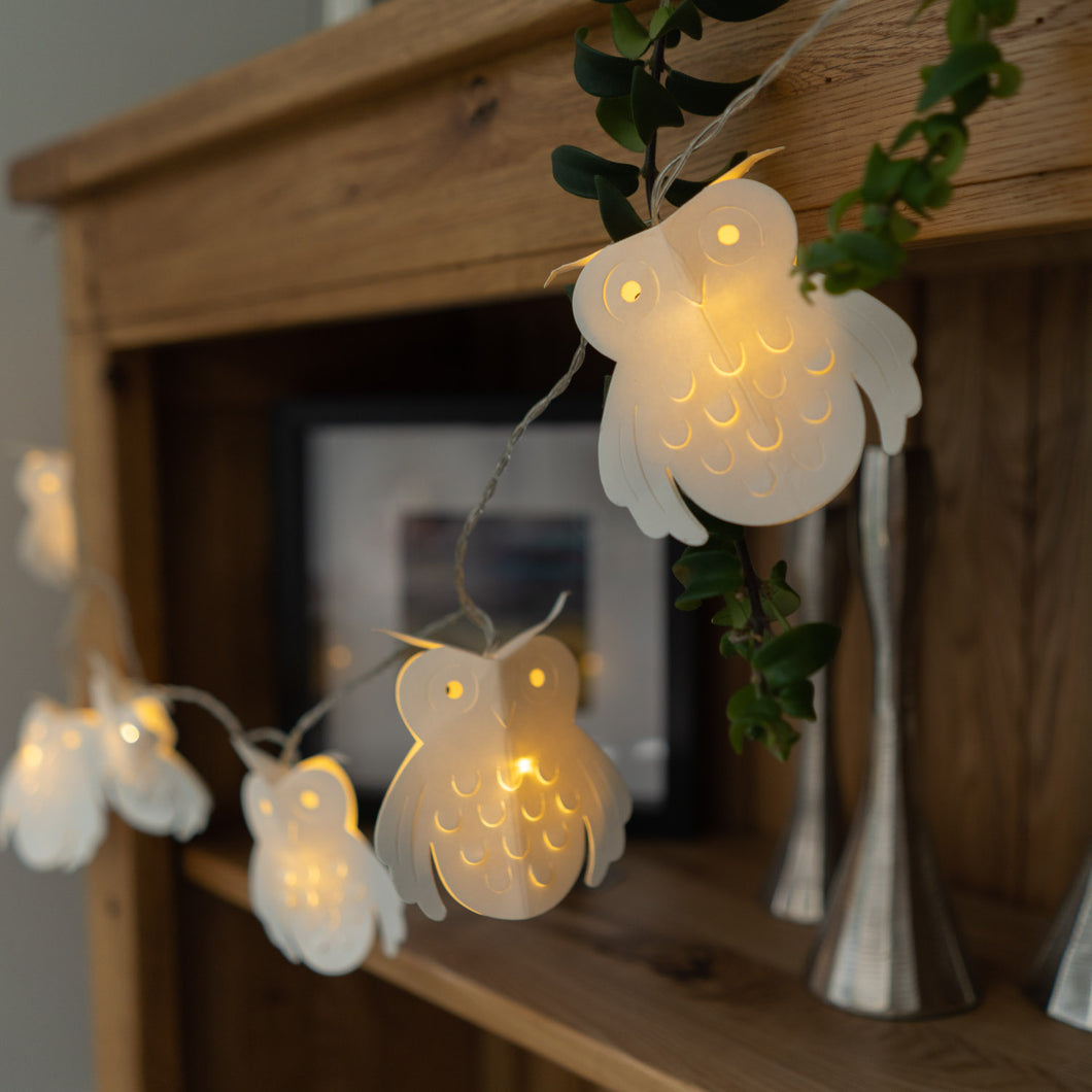 White Owlette Paper String Lights